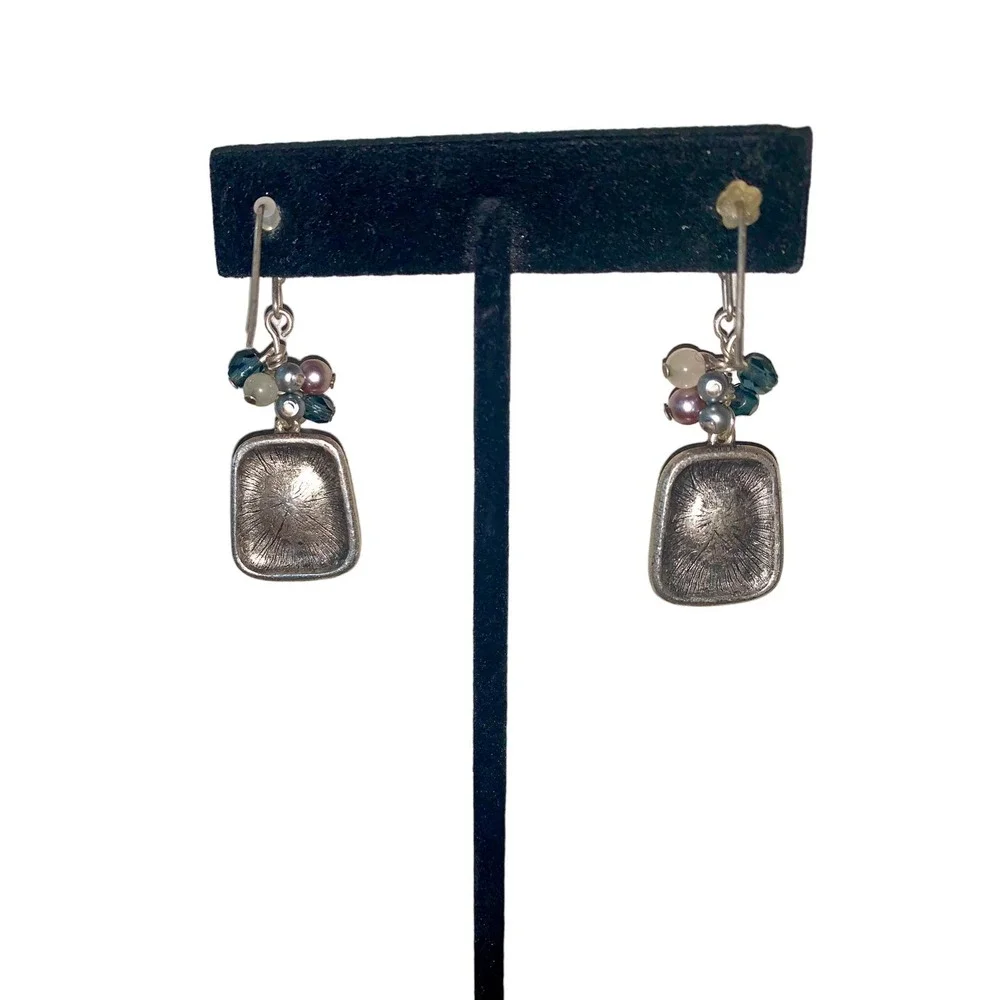 Sterling Silver Amethyst Color Stone Beaded Dangle Fishhook Earrings NWOT